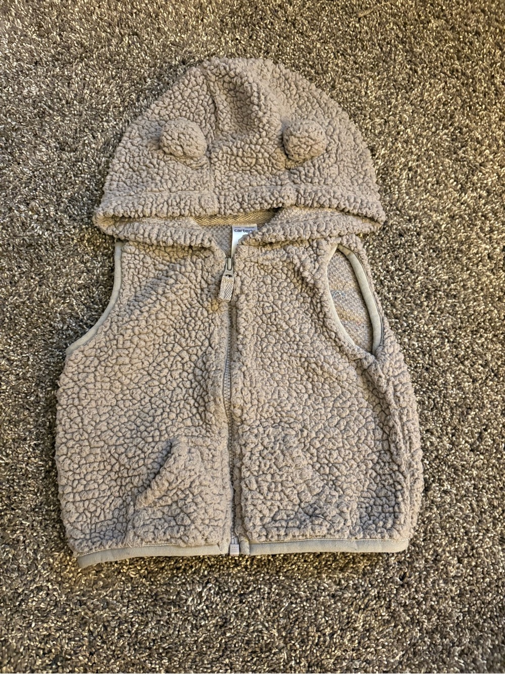 Carter's Cozy Sherpa Hooded Kids Vest - Taupe